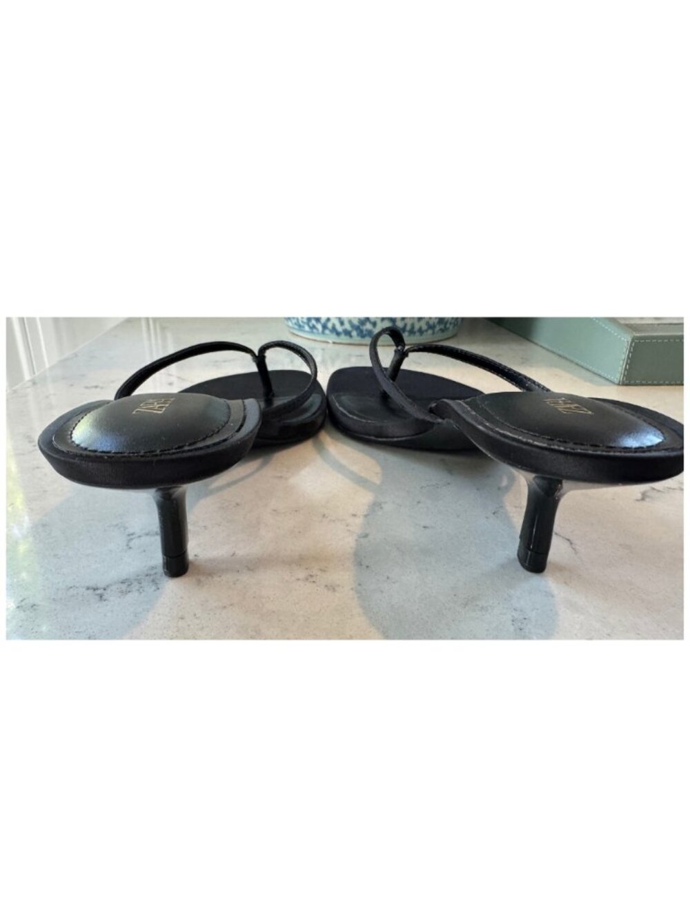 Zara Black Satin Kitten Heeled Sandals Size 7.5 - Picture 4 of 6